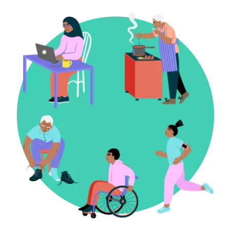 illustration of characters doing activities